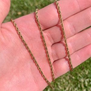 14k Gold Rope Chain Necklace Stainless Steel 2MM 20 Inch